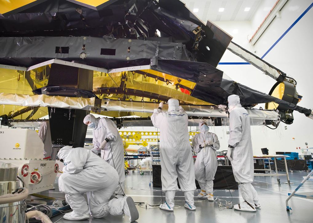 The James Webb Space Telescope team working in the clean room.